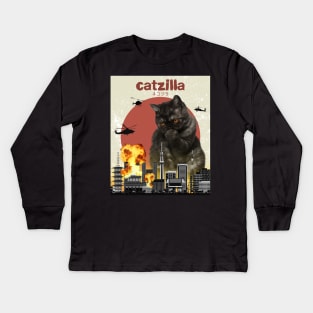 Cat Zilla Funny Black Exotic Shorthair Cat T-shirt for animal lovers Kids Long Sleeve T-Shirt